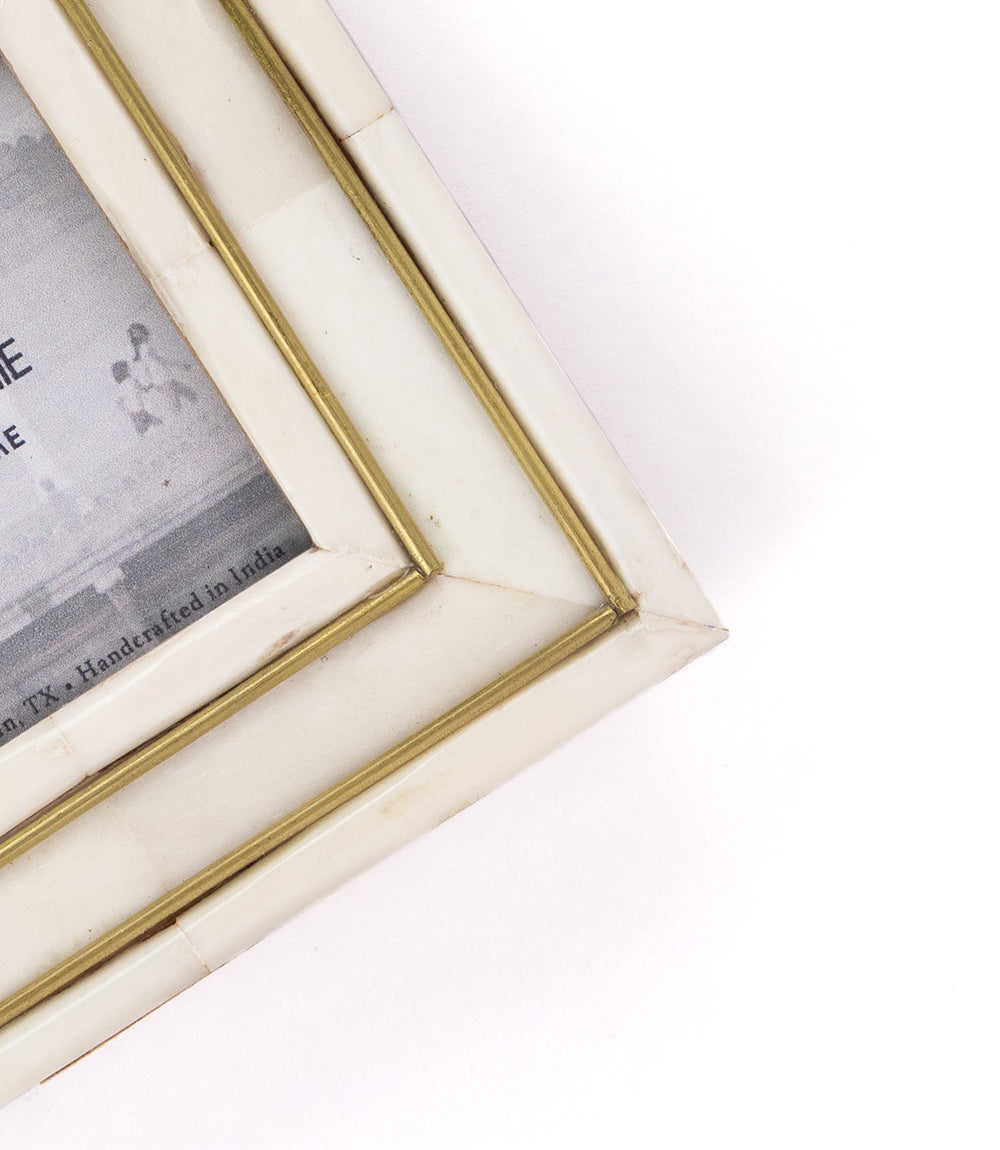 Pravina 3x3 Picture Frame - Carved Bone, Brass Inlay