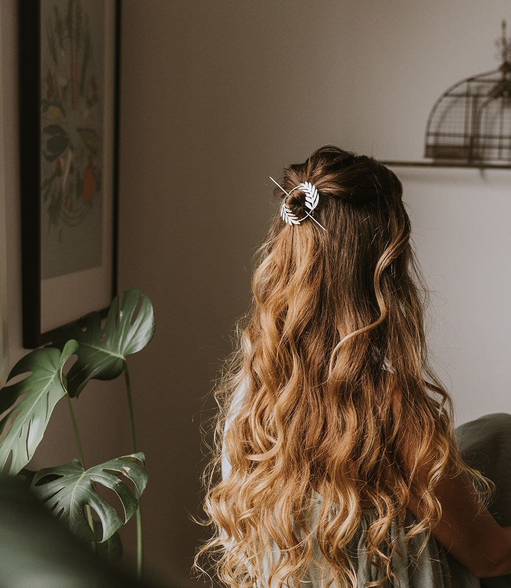 Kavya Hair Slide with Stick - Silver Fern