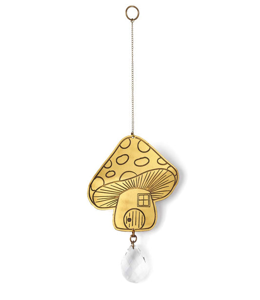 Surya Mushroom Engraved Brass Suncatcher