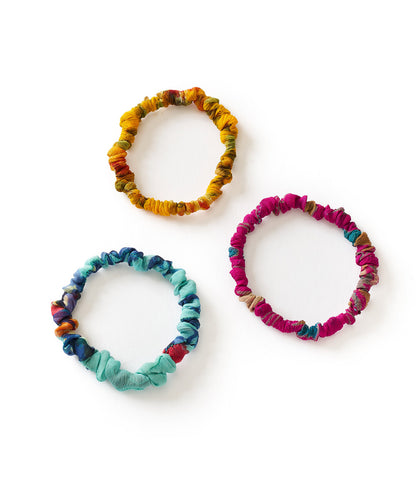 Priya Multi-Use Scrunchie/Bracelet - Set of 3, Assorted Upcycled Sari