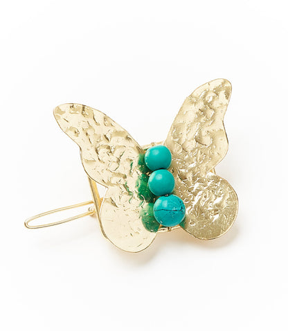 Jatasya Butterfly Hair Barrette - Turquoise. Gold