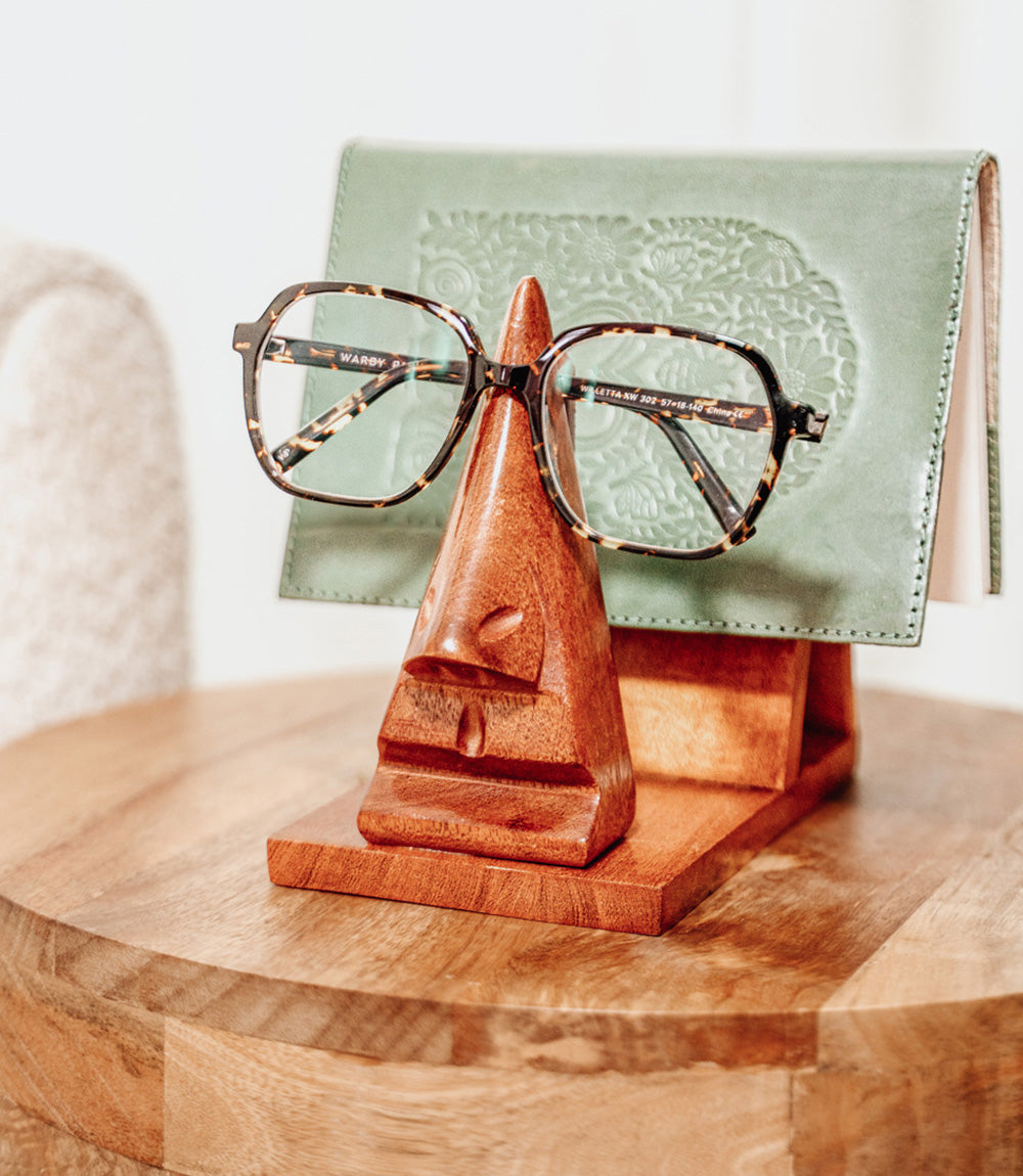 Nose Book & Glasses Caddy - Hand Carved Wood