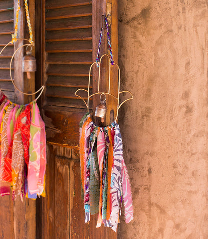 Swapna Hamsa Bell Wind Chime Upcycled Sari - Handmade