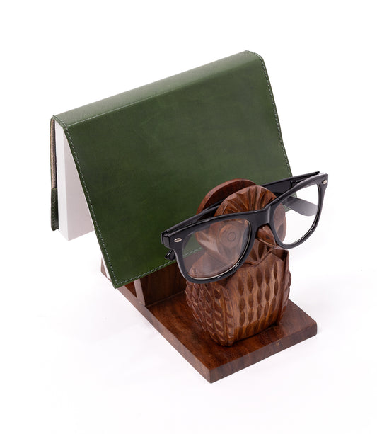Owl Book & Glasses Caddy - Hand Carved Wood