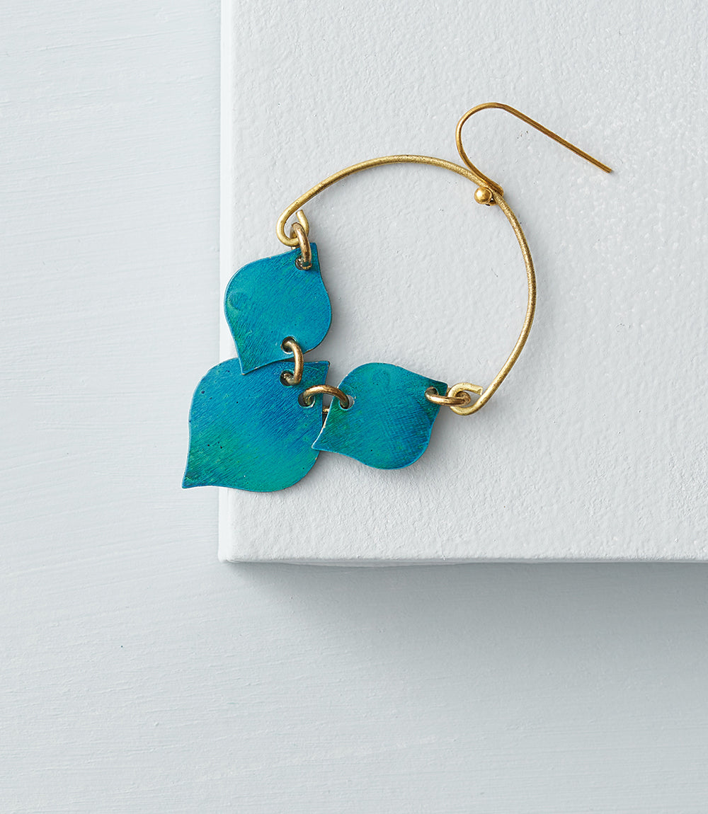 Chameli Leaf Teal Drop Earrings