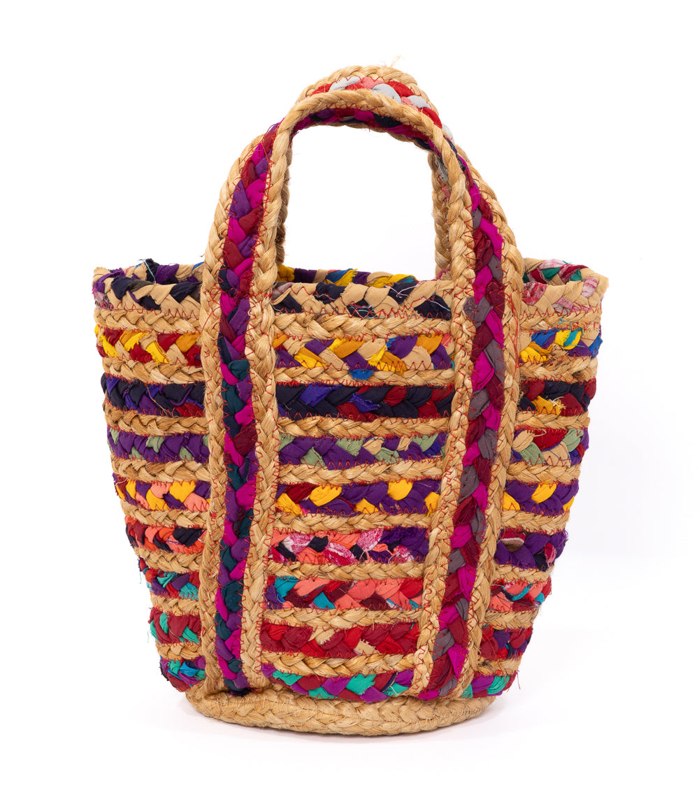 Mini Multicolor Chindi Tote with Adjustable Strap - Upcycled Fabric