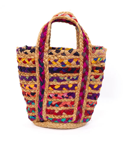 Mini Multicolor Chindi Tote with Adjustable Strap - Upcycled Fabric