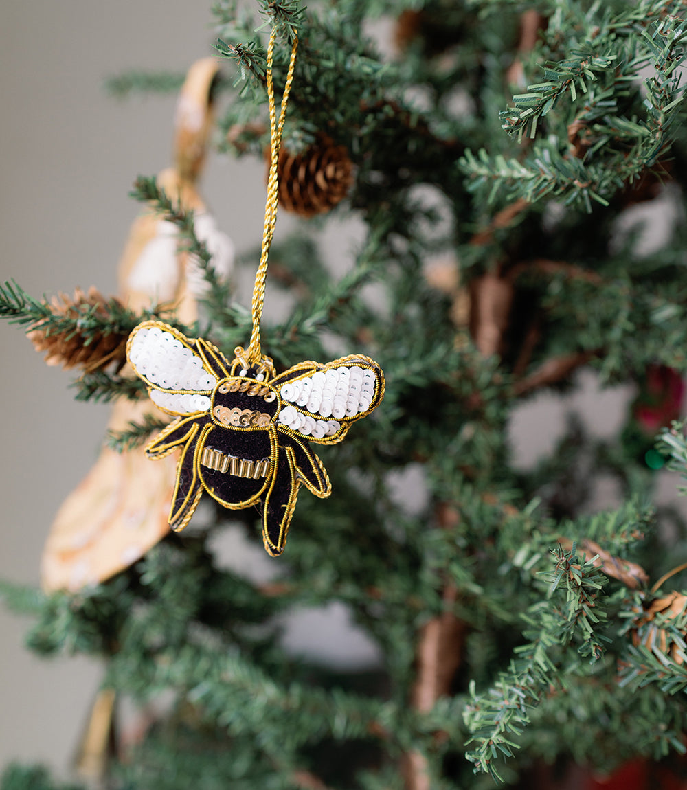 Larissa Bee Beaded Ornament - Hand Embroidered