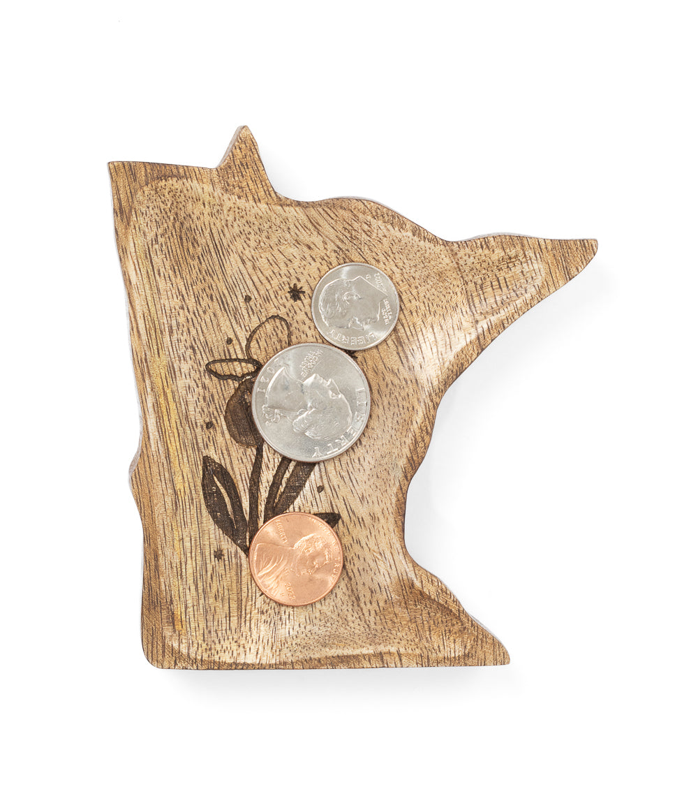Minnesota State Lady Slipper Trinket Dish - Mango Wood