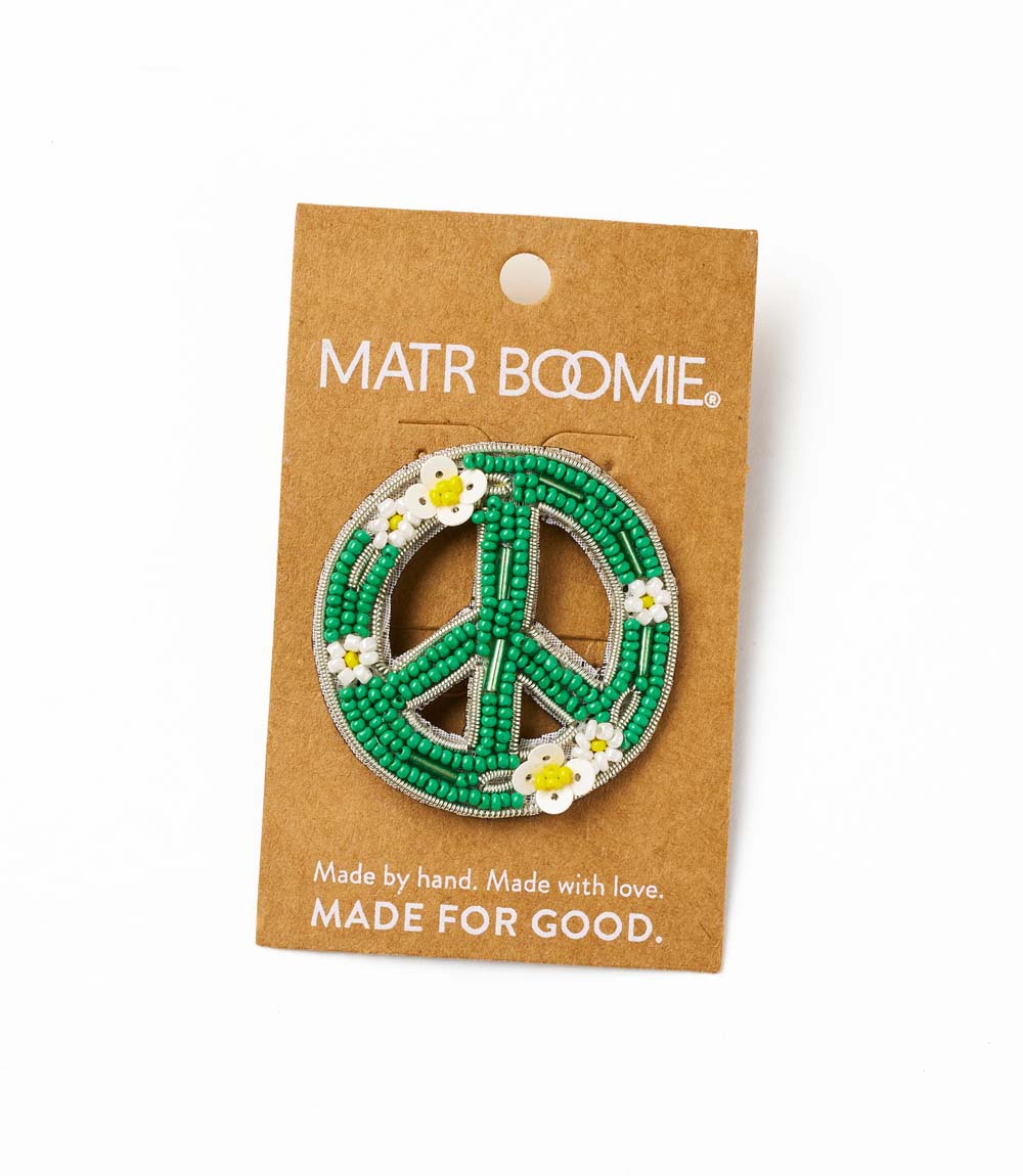 Bala Mani Beaded Peace Brooch Pin - Handmade