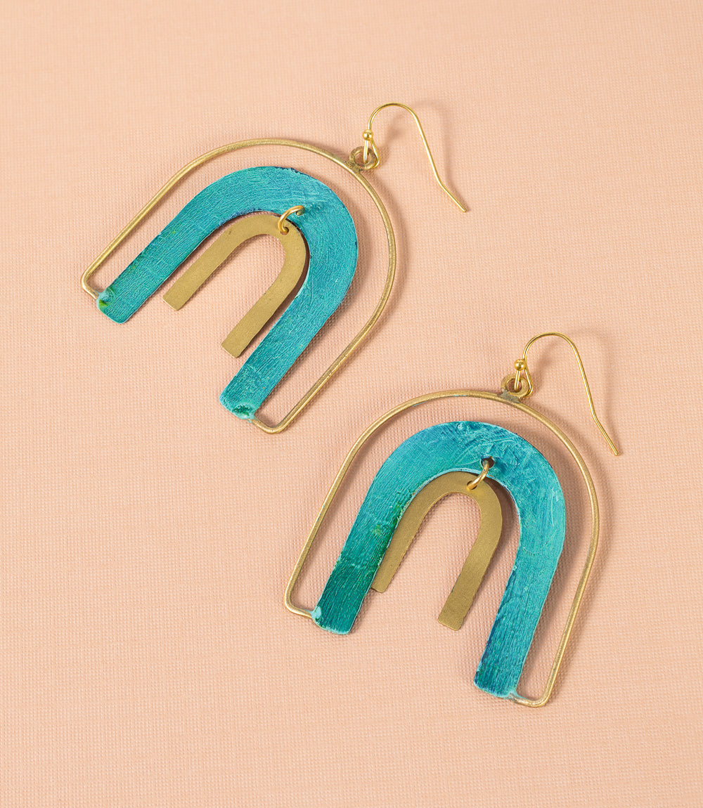 Esha Rainbow Teal Patina Dangle Earrings