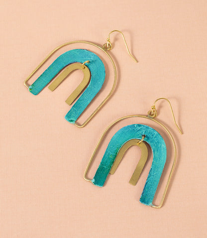 Esha Rainbow Teal Patina Dangle Earrings