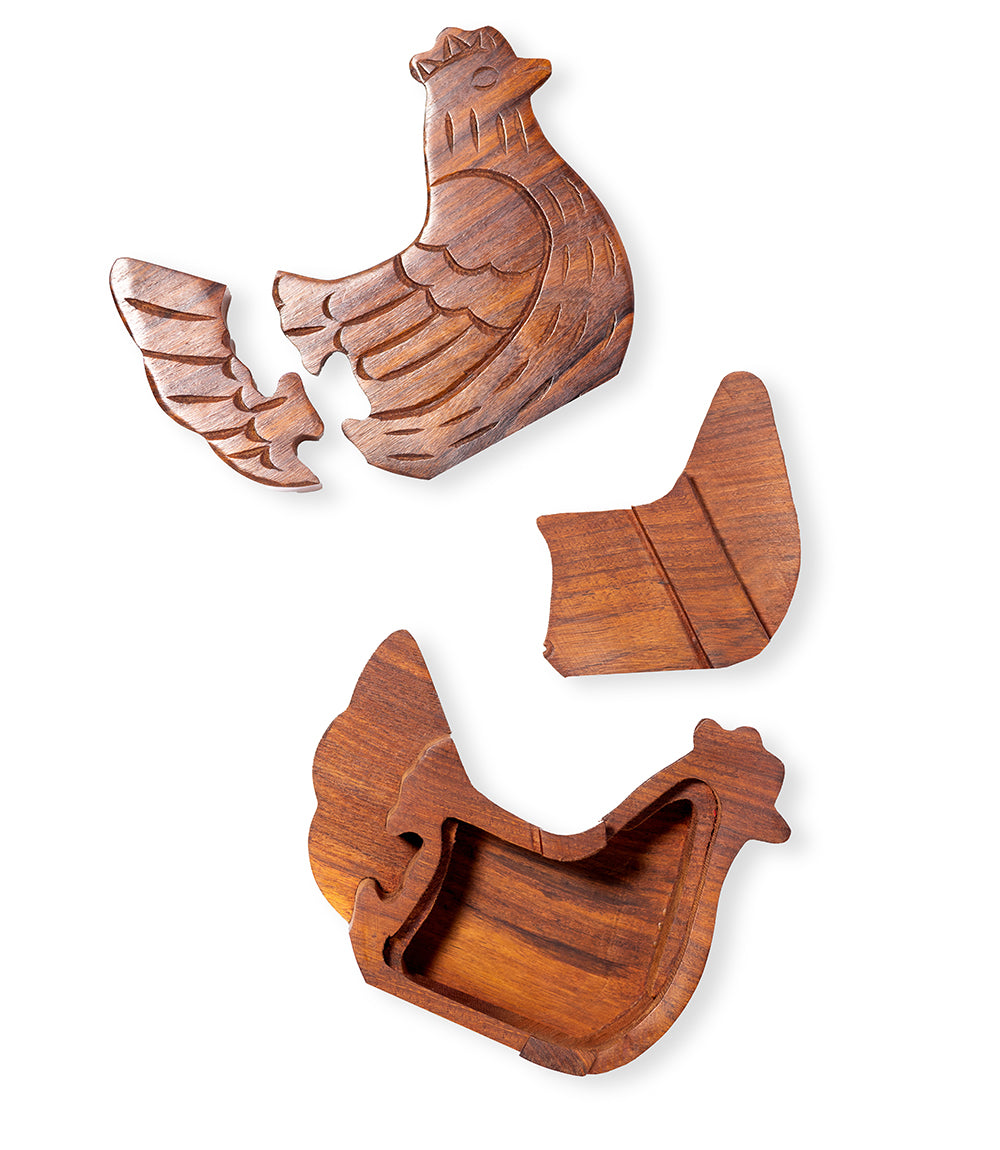 Chicken Puzzle Box - Hand Carved Wood