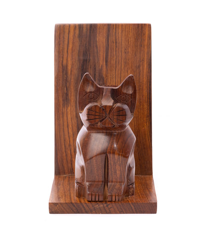 Cat Book & Glasses Caddy - Hand Carved Wood