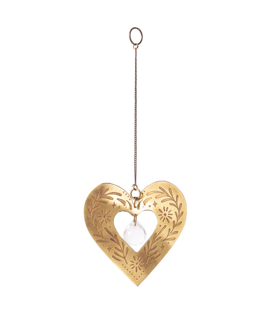 Surya Cutout Heart Engraved Brass Suncatcher
