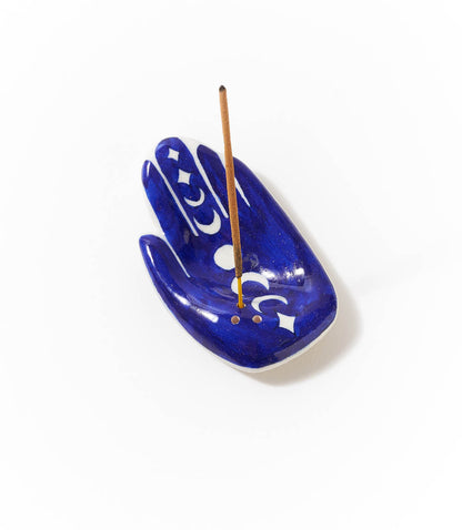 Jalini Hamsa Moon Phase Trinket Dish Incense Holder - Hand Painted Ceramic