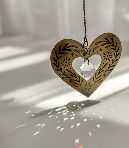 Surya Cutout Heart Engraved Brass Suncatcher