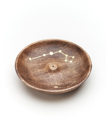 Jyotisha Celestial Round Trinket Dish Incense Holder - Wood, Brass