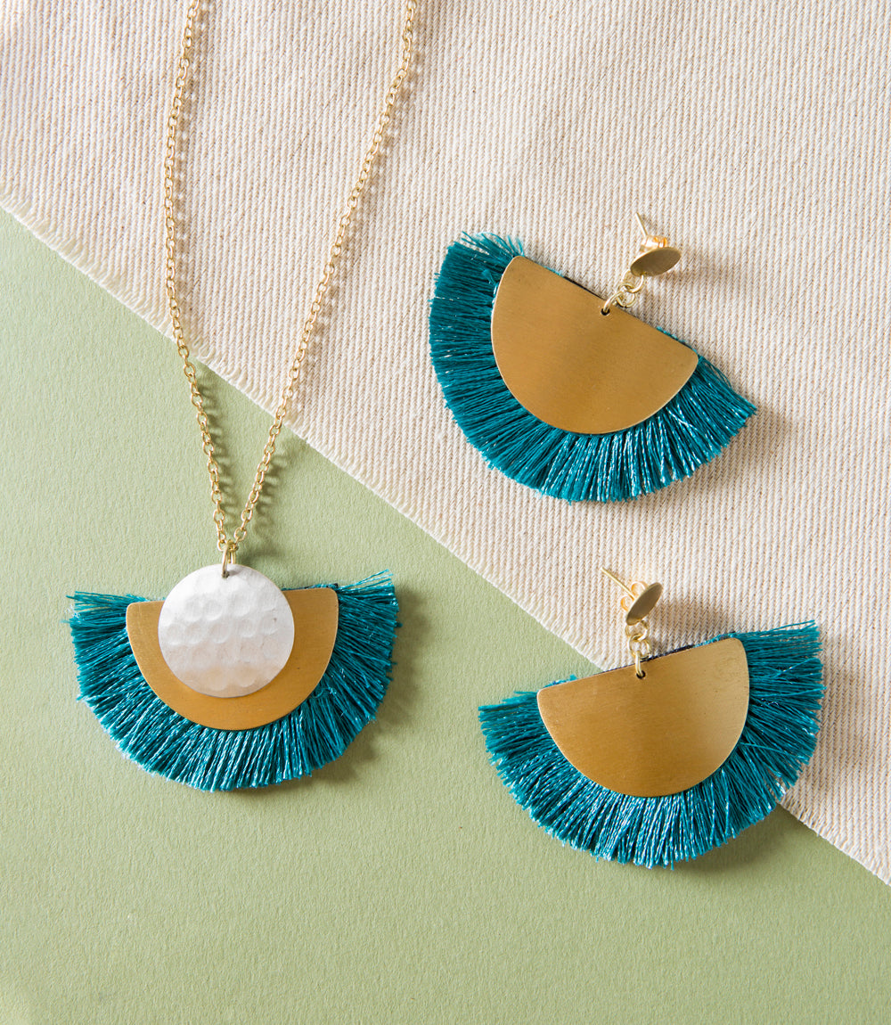 Vitana Cosmos Teal Fringe Drop Necklace