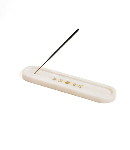 Indukala Moon Phase Trinket Dish Incense Holder - White Carved Marble