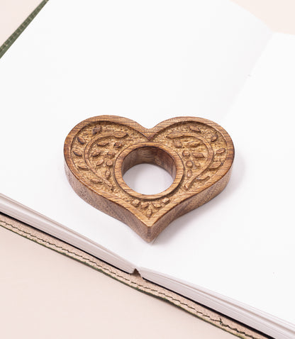 Heart Thumb Book Page Holder - Hand Carved Wood