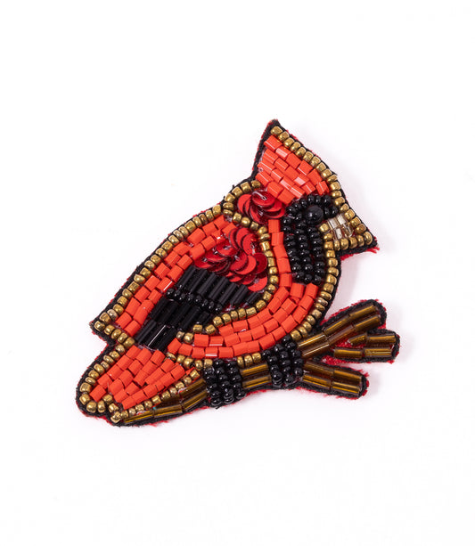 Bala Mani Beaded Cardinal Brooch Pin - Handmade