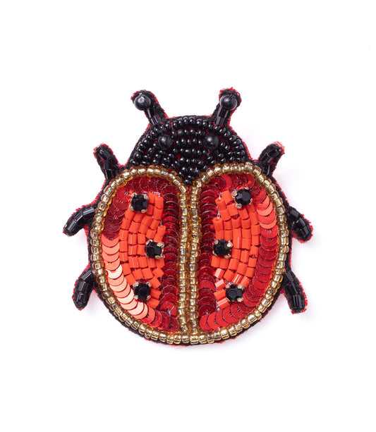 Bala Mani Beaded Ladybug Brooch Pin - Handmade