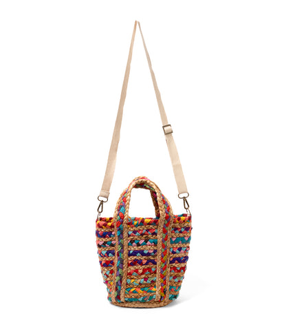 Mini Multicolor Chindi Tote with Adjustable Strap - Upcycled Fabric