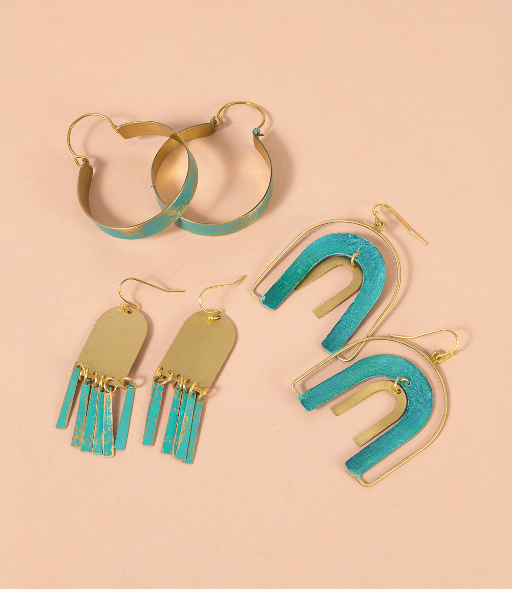 Esha Rainbow Teal Patina Dangle Earrings
