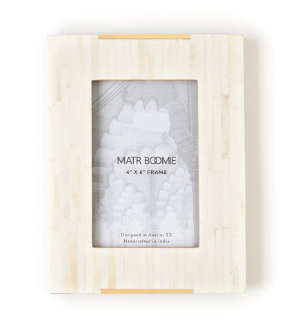 Mukhendu 4x6 Picture Frame - Carved Bone, Brass Accent