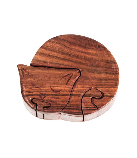 Sleeping Cat Keepsake Puzzle Box - Indian Rosewood