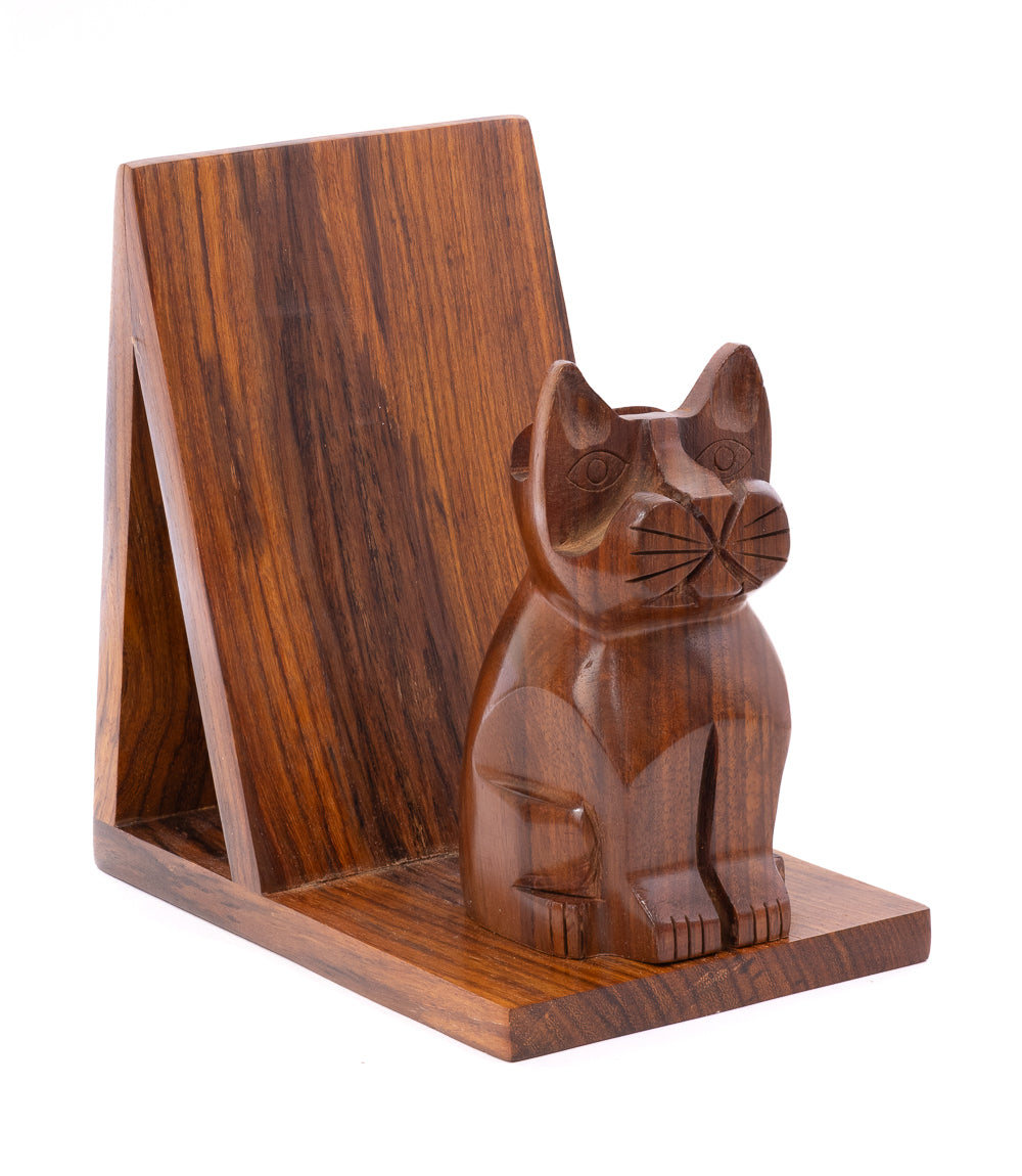 Cat Book & Glasses Caddy - Hand Carved Wood