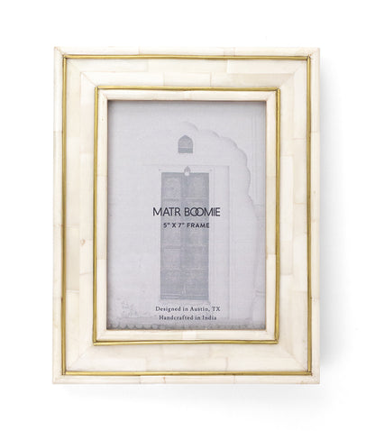 Pravina 5x7 Picture Frame - Carved Bone, Brass Inlay