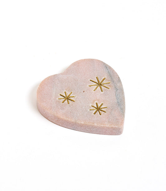 Jaipuri Heart Trinket Dish Incense Holder - Pink Carved Marble