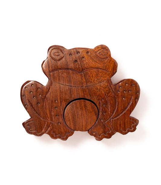 Frog Puzzle Box - Hand Carved Wood