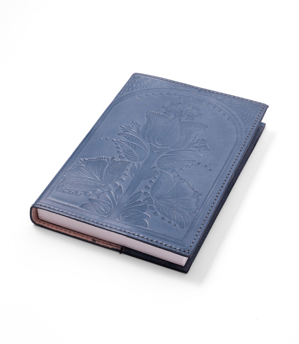 Embossed Blue Leather Floral 5x7 Journal - Refillable Notebook