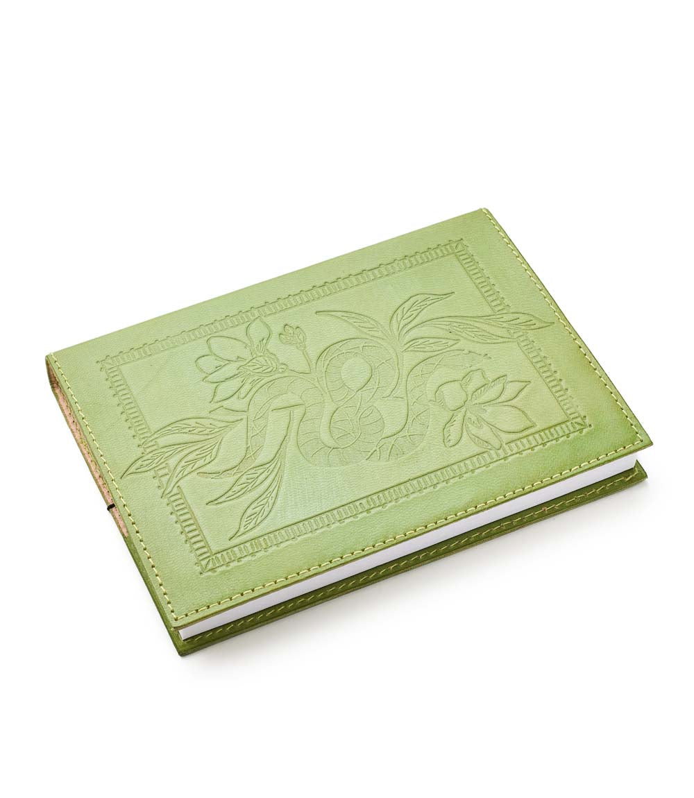 Snake Embossed Green Leather Journal - Refillable Notebook
