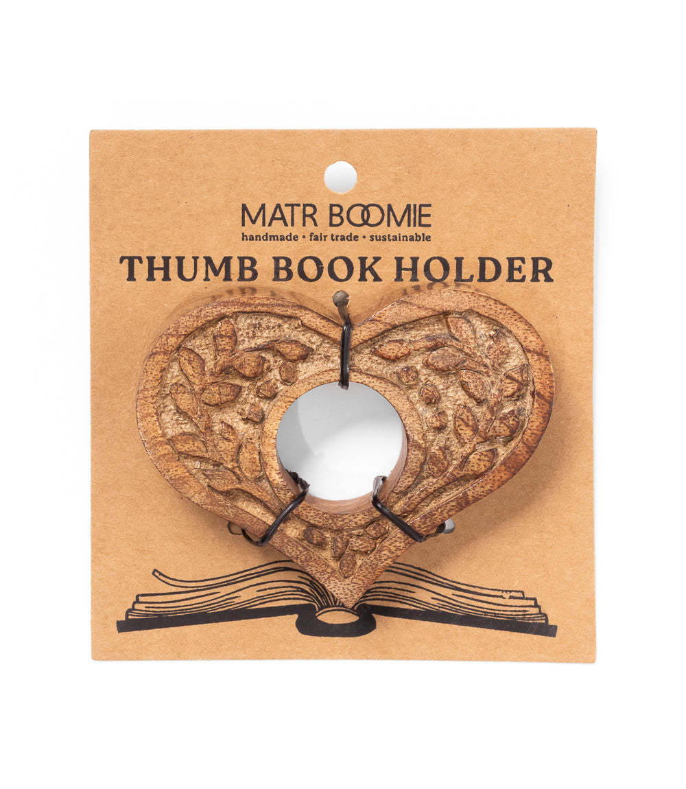 Heart Thumb Book Page Holder - Hand Carved Wood