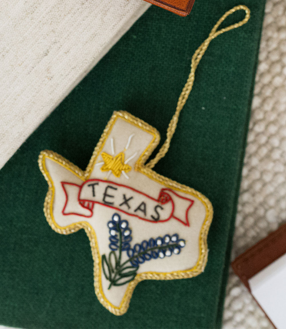 Texas Bluebonnet Beaded Ornament - Hand Embroidered