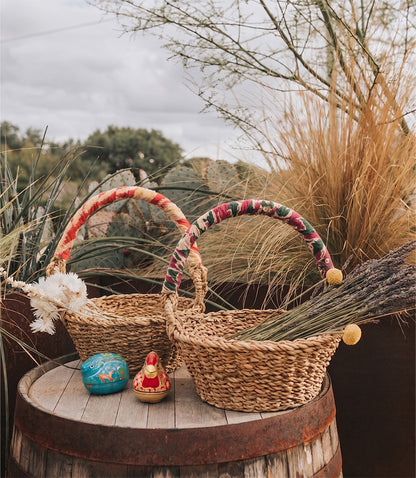 Harvest Easter Basket - Swing Handle, Hand Woven, Upcycled Sari