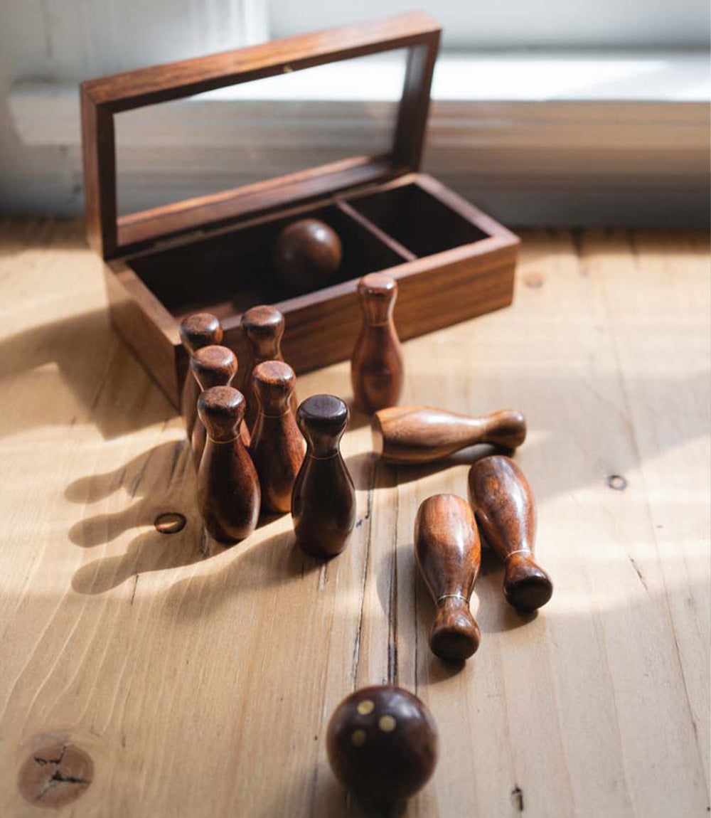 Tabletop Bowling Game Set - Handcrafted Wood