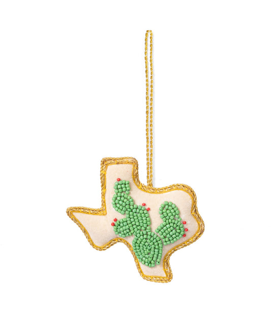 Texas Cactus Beaded Ornament - Embroidered