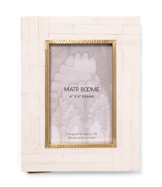 Mukhendu 4x6 Picture Frame - Bone, Brass Inner Edge