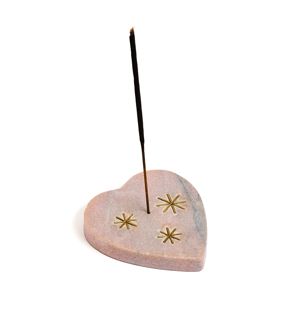 Jaipuri Heart Trinket Dish Incense Holder - Pink Carved Marble