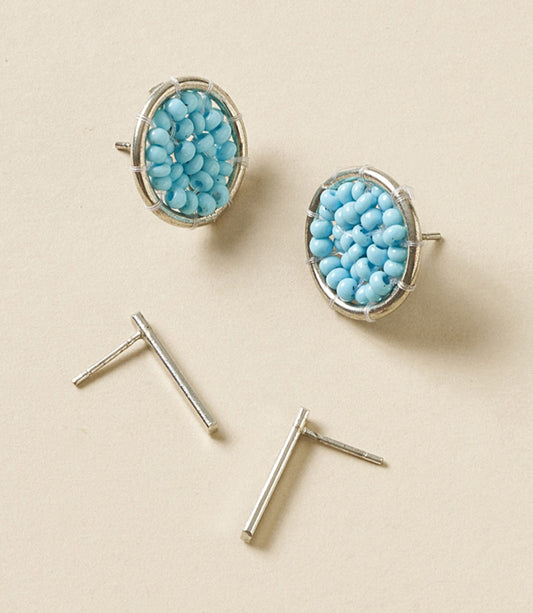 Rajiyah Beaded Stud Earrings Blue Bar and Disc - Set of 2