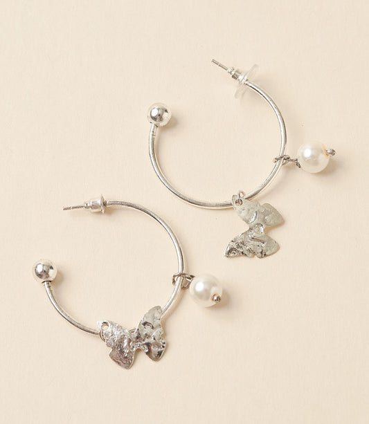 Ishya Butterfly Pearl Hoop Earrings