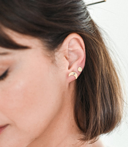 Ruchi Crescent Moon Tiny Dot Stud Earrings - Set of 2