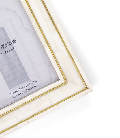 Pravina 5x7 Picture Frame - Carved Bone, Brass Inlay