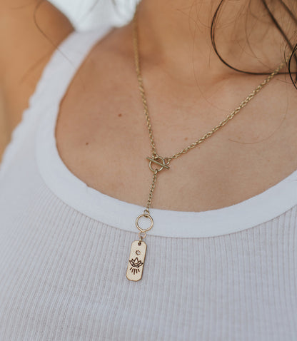 Ruchi Lotus Charm Dainty Drop Lariat Necklace