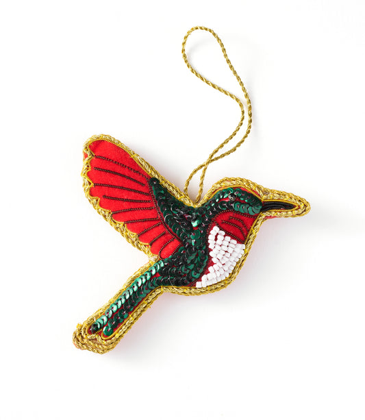 Larissa Hummingbird Beaded Ornament - Hand Embroidered